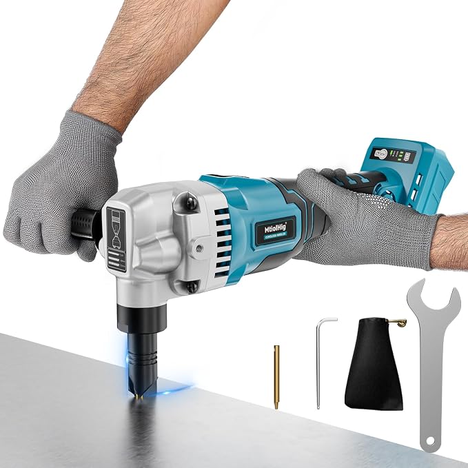 MtiolHig Cordless Metal Nibbler Compatible with Makita 18V Battery, 18-Gauge Electric Nibbler with Assist Handle & 2 Blades, 1900RPM Brushless Metal Cutter for Stainless Steel(Tool Only)