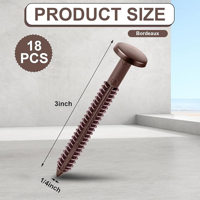 Blulu 18 Pcs 3 Inch Vinyl Shutter Fastener Window Panel Peg Lok Pin Pegs Screws Shutter Spikes Anchor (Bordeaux Red)