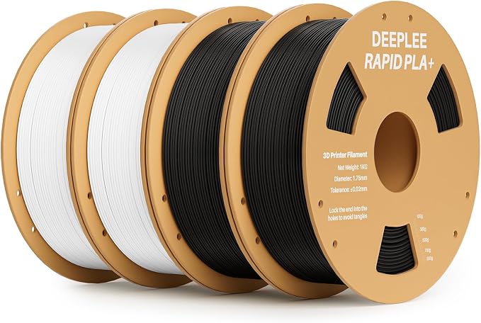 Rapid PLA Plus Filament 1.75mm, High Speed 3D Printer Filament Up to 600mm/s, PLA+ Filament Dimensional Accuracy +/- 0.02 mm Fits Most FDM 3D Printer, Cardboard Spool 4 Pack 2*Black & 2*White