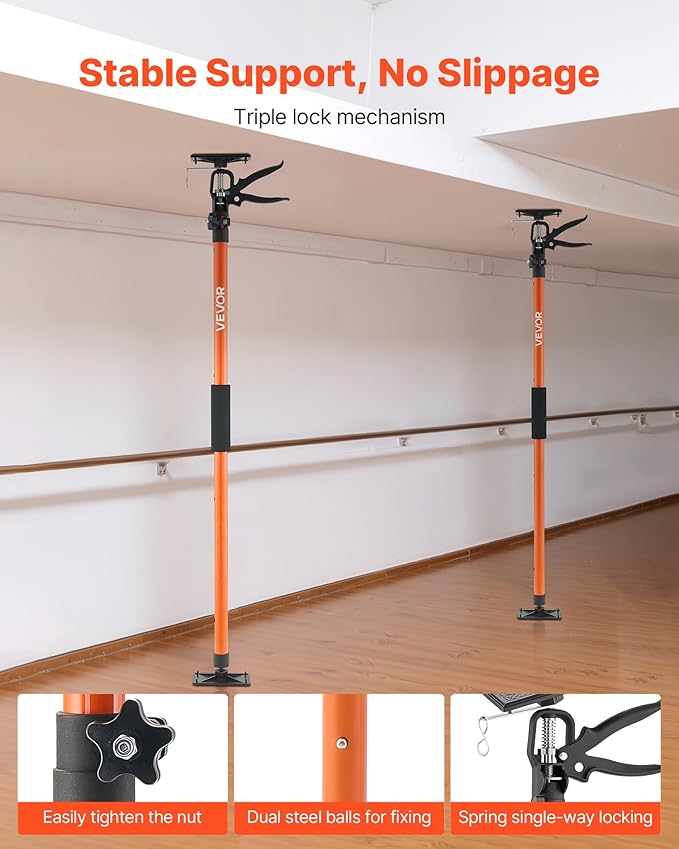 VEVOR Cabinet Jack Support Pole, 8-Pack, 45.7-114.2 Inch Steel Telescopic Quick Support Rod, Adjustable 3rd Hand System up to 154 lbs Capacity for Installing Cabinets, Lifting Drywall, Cargo Bars