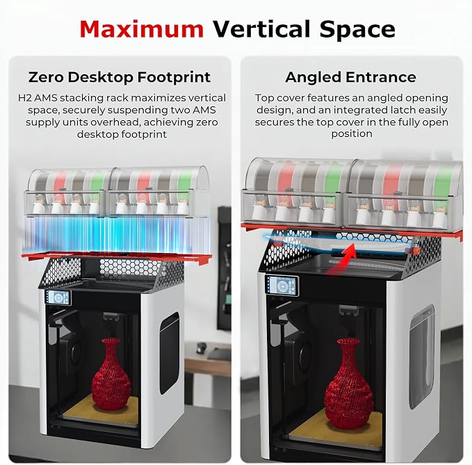 H2 Series AMS Stand Holder for Bambu-Lab H2D H2S H2C 3D Printers, Space Saving AMS Stack to Hold 2 AMS/AMS 2 Pro, AMS HT Storage Stacks Compatible