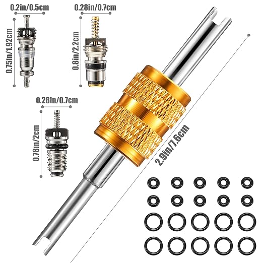 R134A R1234YF Valve Core Tool 35 Pcs Air Condition Valve Core Refrigeration Schrader Valve Core 3 Pcs Remover Tool with 20 Pcs O-Ring Rubber Seal for Car (A/C R12 R134a R1234YF)