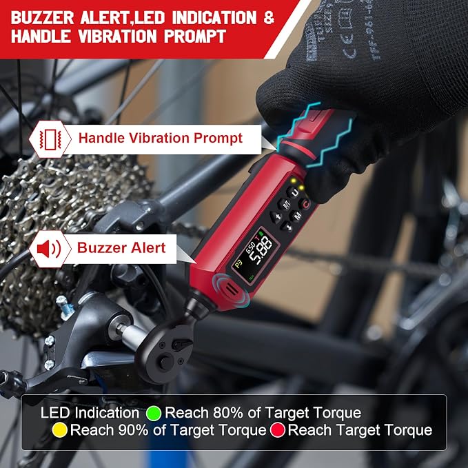 SUERCUP 3/8" Digital Torque Wrench (0.66-44.29Ft.Lb/0.9-60N.m) | ±1% Accuracy with Vibration/Buzzer/LED Alerts, 9 Presets & 5 Units, for Moto Engine/Brake, Car Spark Plug & Oil Drain Repair
