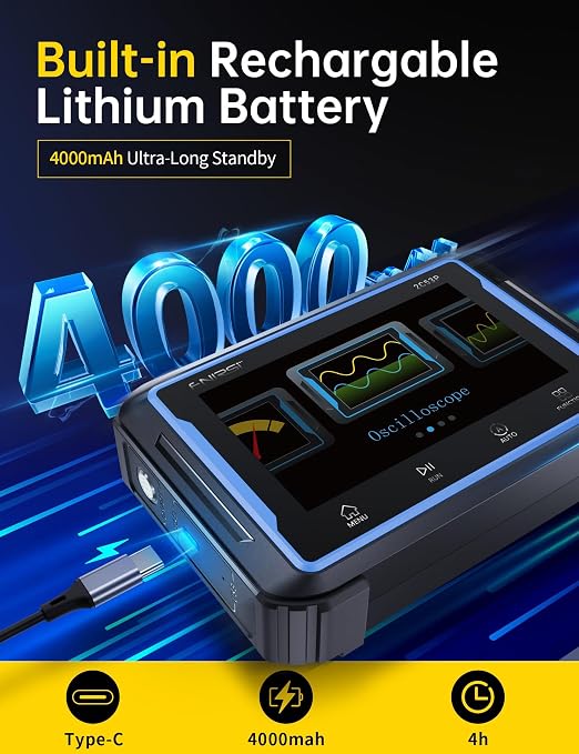 FNIRSI 2C53P Handheld Tablet Oscilloscope Multimeter DDS Signal Generator 3 in 1, 2CH Automotive Oscilloscope Multimeters with 50Mhz Bandwidth, 19999 Counts, 250MS/s Sampling, 4.3 inch Touch Screen