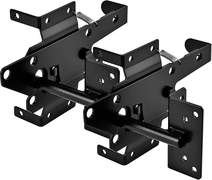 Self-Locking Gate Latch Heavy Duty Post Mount Automatic Gravity Lever Wood/PVC Fence Gate Lock with Fasteners Hardware,for Secure Pool |Yard | Garden, Steel,Black, 2pcs