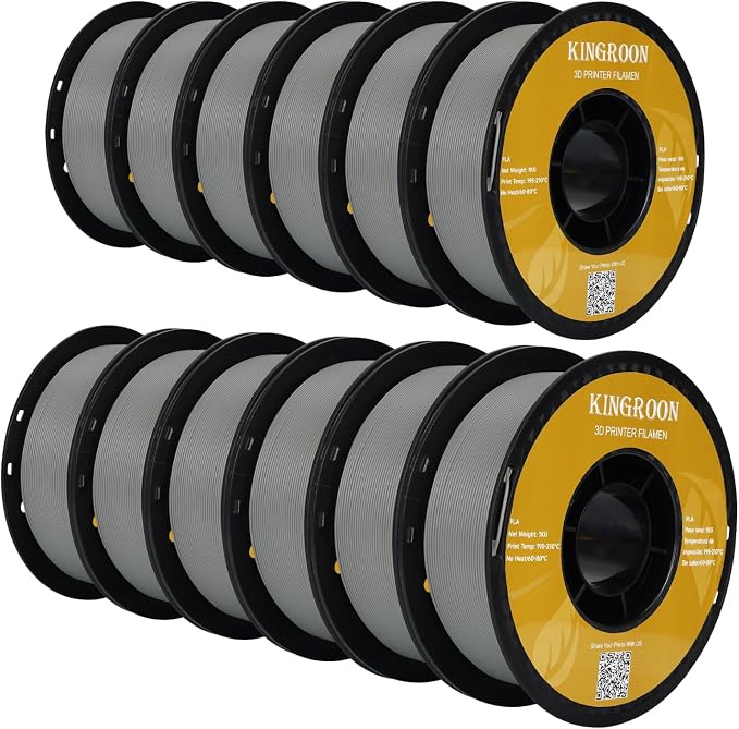 Kingroon PLA Filament,12 Rolls, Dimensional Accuracy +/- 0.02 mm, 12kg Spool(26.5lbs), 1.75 mm, Grey