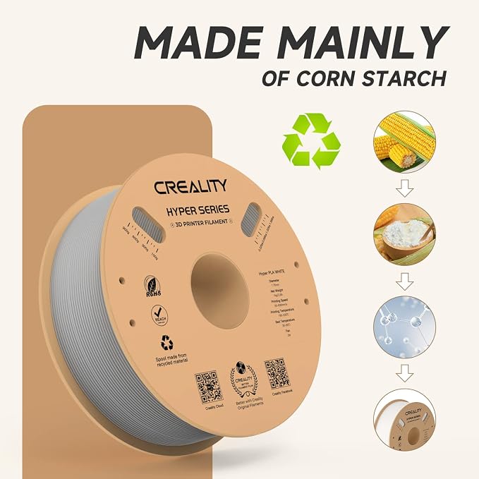 Official CREALITY Hyper PLA Filament 1.75mm, High Speed PLA 30-600mm/s 3D Printer Filament, Dimensional Accuracy +/-0.02mm, Fit Most FDM 3D Printers, 1KG(2.2lbs) Spool Gray