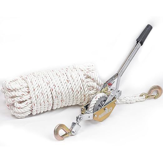 NEIKO 02250A Rope Puller, 3/4-Ton (1,500 lbs) Pulling Capacity, 98Ft, 2 Hook, Heavy Duty Power Cable Come Along Tool with Dual Gears, Hand Winch Cable, Automotive Hoist Winch Puller, Recovery Gear
