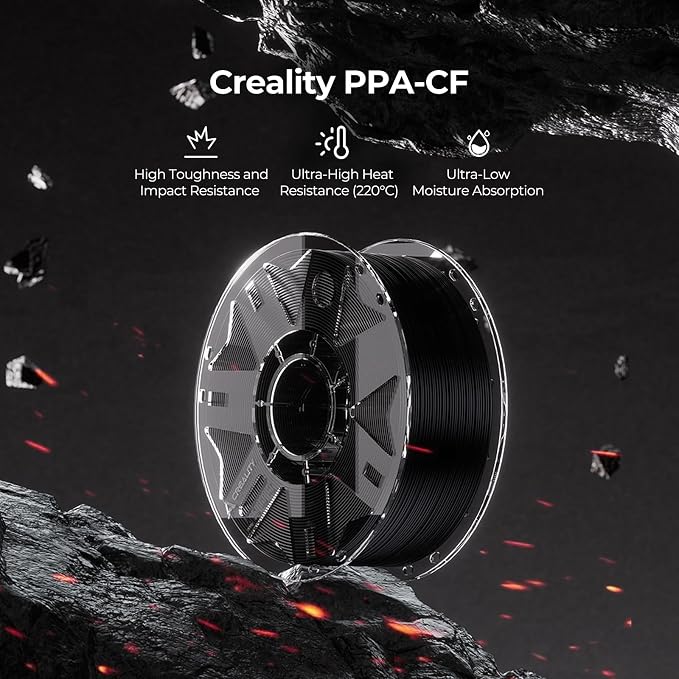 Creality PPA-CF 3D Printer Filament RFID, 15% Carbon Fiber Content High-Performance Nylon, Heat Resistance,Low Warpage, 1Kg Spool(2.2lbs) for 3D Printers (Black)