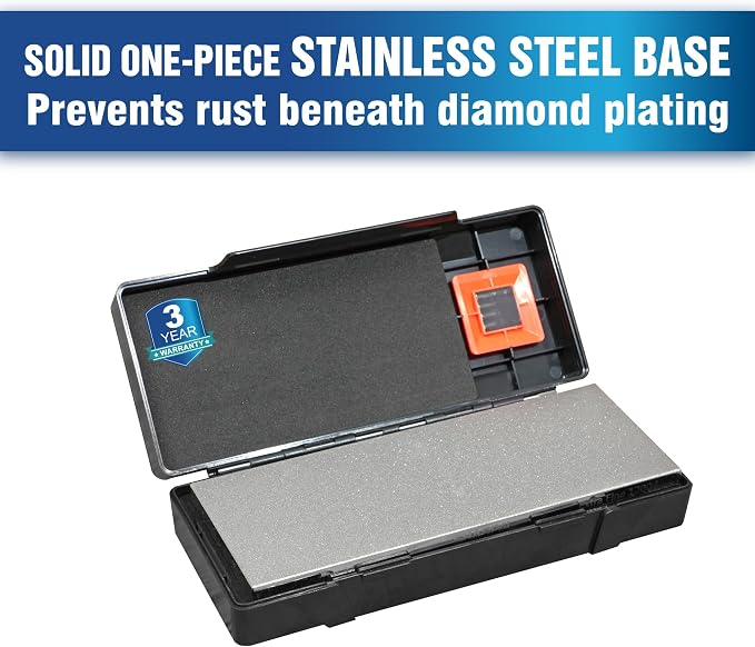 SHARPAL 163N Diamond Sharpening Stone, Dual Grit 220/600 – Extra Coarse & Fine for Dull and Damaged Blades, 8" x 3" with Storage Case (NonSlip Base) & Angle Guide Gifts for Men