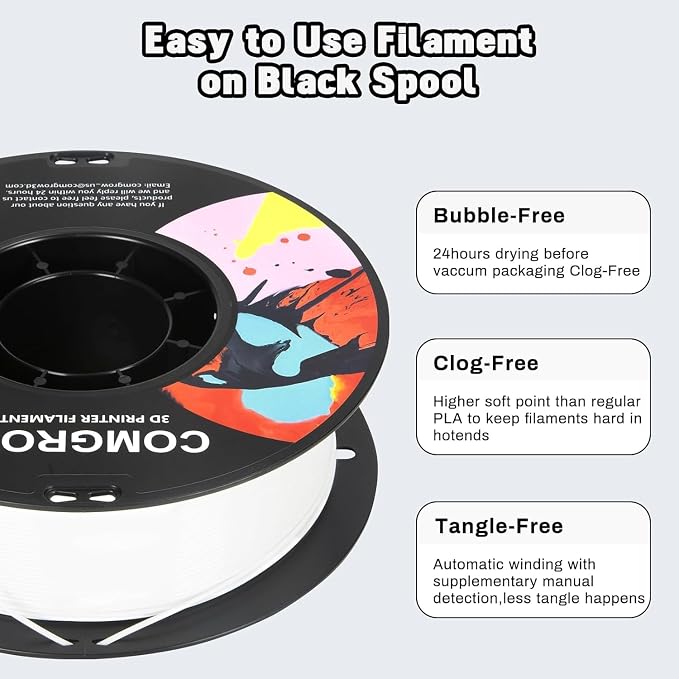 Comgrow PETG 3D Printer Filament 1.75mm, High Precision and Tough 3D Printer Filament (2LBS), Dimensional Accuracy +/- 0.02 mm, Fit Most 3D Printers White