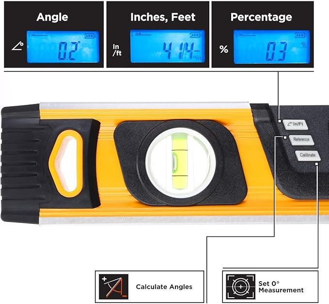 MOTORHEAD 16-Inch 0° - 180° SMART DIGITAL Level, LCD Screen, Audible Alerts, Water, Dust & Shock Resistant, Magnetic Bottom, Includes Bag, High-Visibility, Solid-Milled Aluminum, USA-Based Support | Audible Alerts, Water Dust & Shock Resistant, High-Vi...