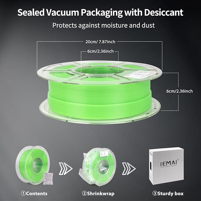 IEMAI Green Glow in The Dark PETG Filament 1.75mm 1KG, Luminous 3D Printer Filament Long-Lasting Glow & High-Brightness, Neat Wound and Easy Print, Accuracy +/-0.02mm