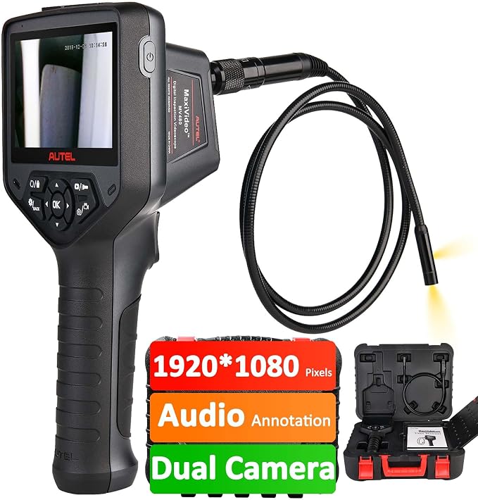 Autel MV480 MaxiVideo Inspection Camera Industrial Endoscope Semi-Rigid Flexible Cable 10-Level Adjustable LED Light Dual Front and Side Cameras High Resolution Advanced MV108 MV105 MV160 MV400 MV460