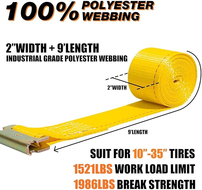 Wheel Chock Tie Down Kit (4,500lb Break Strength) Heavy Duty Trailer Tire Straps System for ATV, UTV, Lawn Mower & More - Ratchet Tie Downs Accessories with E Track for Four Wheeler