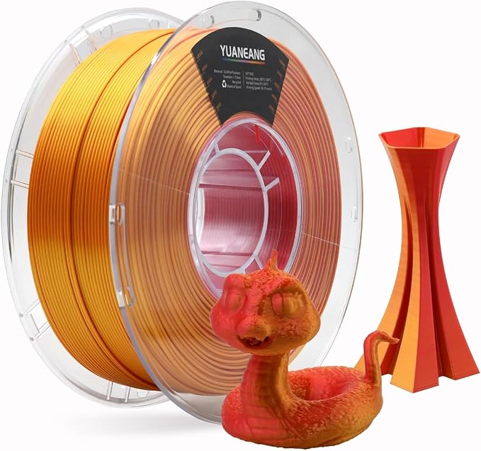 Silk Dual-Color PLA Filament 1.75mm Red-Gold, ±0.03mm Precision, 1kg Spool (2.2 lbs), Smooth Gradient Two-Tone PLA, Neatly Wound & Compatible with Most 3D Printers