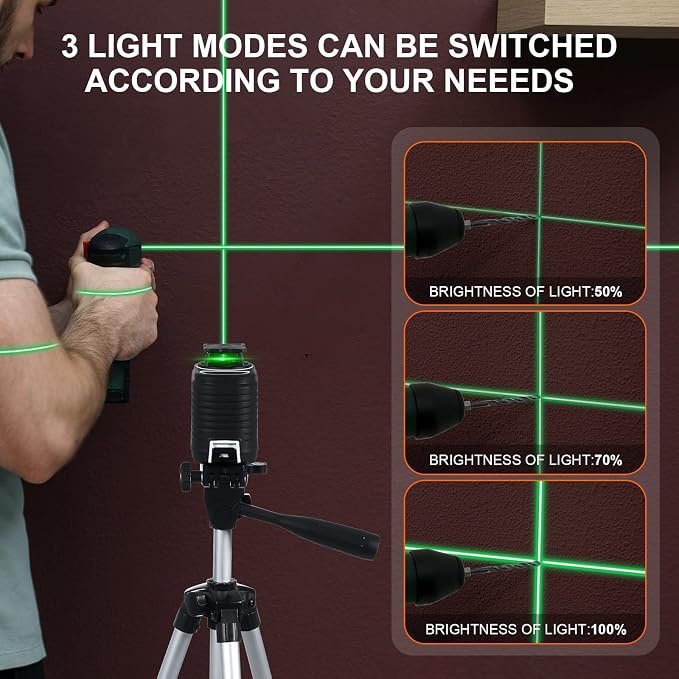 Firecore Laser Level 360 Self Leveling, 82 Ft Green 360° Cross Line Laser, 3 Brightness Adjustment, Pulse Mode, Magnetic Bracket, Carrying Pouch, for Picture Hanging Shelves Cabinets Home DIY Project