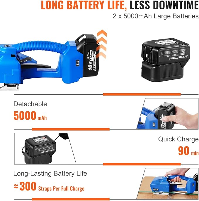 VEVOR Electric Strapping Machine, for 0.35"-0.63" PP PET Straps, Portable Electric Banding Tool with Digital Display, 2 x 5000mAh Battery Powered Automatic Strapping Tool for Packaging Box Pallet