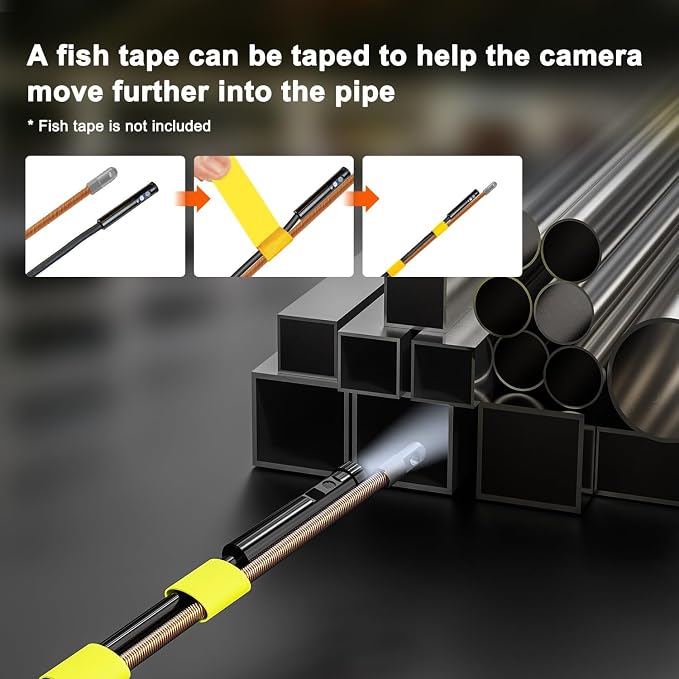 Triple Lens Sewer Camera with 50ft, 5" IPS Screen Borescope with Light, 1080P HD Endoscope IP67 Drain Pipe Snake Drain Camera, 32G Card Semi-Rigid Cable for Plumbing Inspection + Case