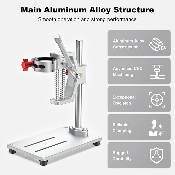 Drill Press Rotary Tool Workstation Stand with Wrench, Mini Portable Press & Tool Holder -1.5 Inch Depth & 360° Rotation - Ideal for Drilling Perpendicular and Angled Holes, DIY Crafts