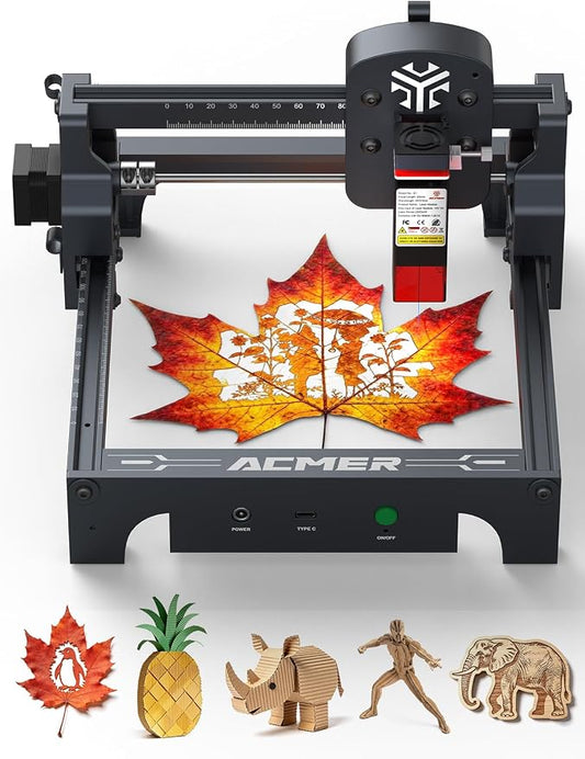 ACMER S1 Laser Engraver, 6000mW Engraving Machine for Beginners, 130x130mm Working Area, 0.04mm Precision, Laser Cutter for Wood, Acrylic, Leather, DIY Craft Projects