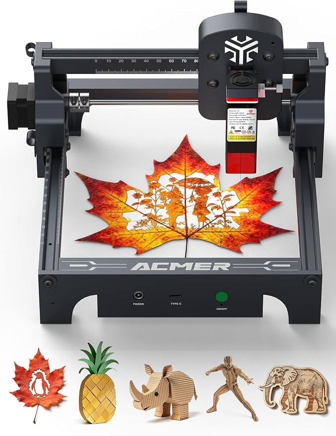 ACMER S1 Laser Engraver, 3500mW Engraving Machine for Beginners, 130x130mm Working Area, 0.04mm Precision, Laser Cutter for Wood, Acrylic, Leather, DIY Craft Projects