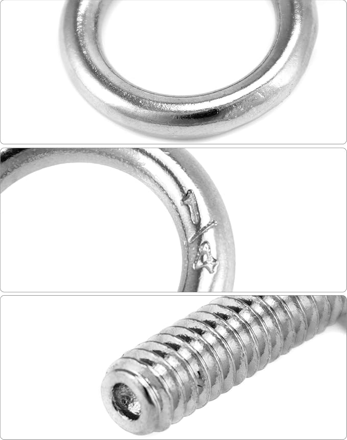 QWORK Eye Bolt, 50 Pack 1/4"-20 x 1 Marine Grade Stainless Steel Lifting Ring Threaded Eyebolt Machinery Shoulder Eyebolts