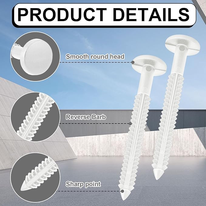 Blulu 120 Pcs 3 Inch Vinyl Shutter Fastener Window Panel Peg Lok Pin Pegs Screws Shutter Spikes Anchor (White)