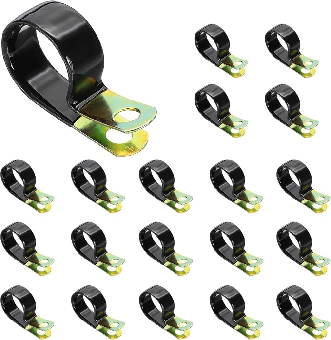 PATIKIL 1-3/16 Inch Vinyl Coated Cable Clamps, 50 Pack Galvanized Steel Metal Cable Clips Rubber Cushion Insulated Pipe Clamps for Tube Lines Cord Wire Management, Black