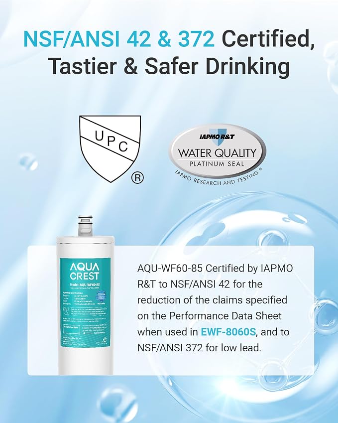AQUA CREST DW85 Under Sink Water Filter, Replacement for Aqua-Pure® AP-DW85, 5584408, AP-DWS700, Cuno CFS8112, CFS8812X-S, CFS8720, KOHLER K-201-NA, KOHLER K-202-NA, NSF 42 Certified, Model No.WF60-85