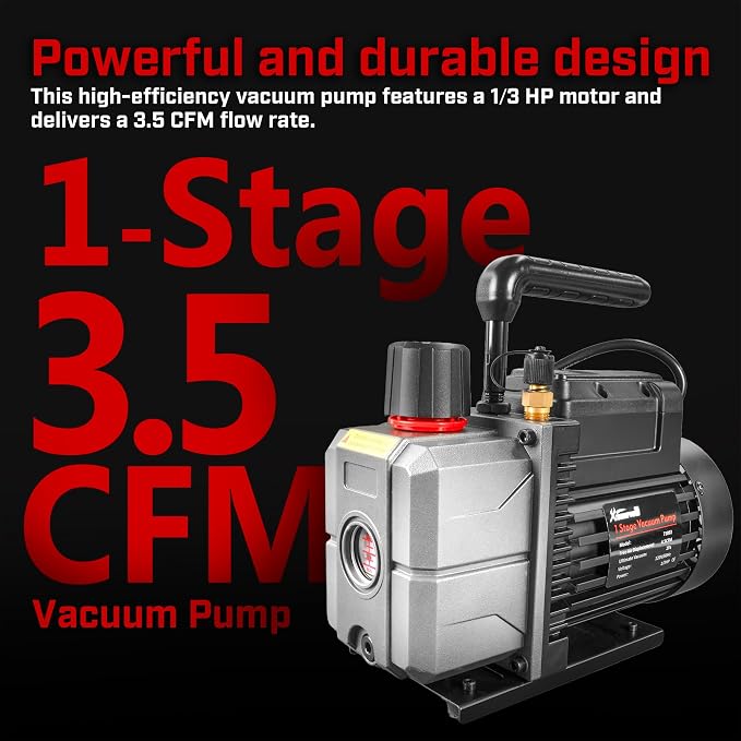 XtremepowerUS 1/3 HP 3.5CFM Single Stage A/C Vacuum Pump and AC Manifold Gauge Kit, for R32, R134a R22 R410a Systems, HVAC Air Conditioning Refrigeration Recharging Can Tap