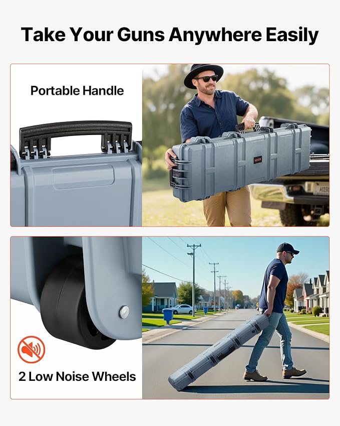 VEVOR Rifle Case, Rifle Hard Case with 4 Layers Fully-protective Foams, Lockable Hard Gun Case with Wheels, IP67 Waterproof & Crushproof, for Rifles or Shotguns