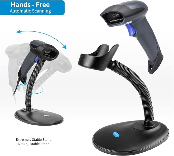 NETUM Wireless 2D QR Barcode Scanner Bluetooth with Stand, 3 in 1 Automatic Bar Code Imager Reader Handhold Scanner Gun Compatible for Laptops, Computers, Cashier, POS -M8S