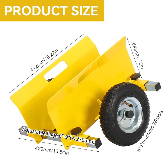 Heavy Duty Panel Dolly Yellow Cart 660LBS Capacity Door Dollies with 8" Pneumatic Wheels, Adjustable Drywall Mover Panel Drywall Cart Material Handling All Terrain Slab Dolly