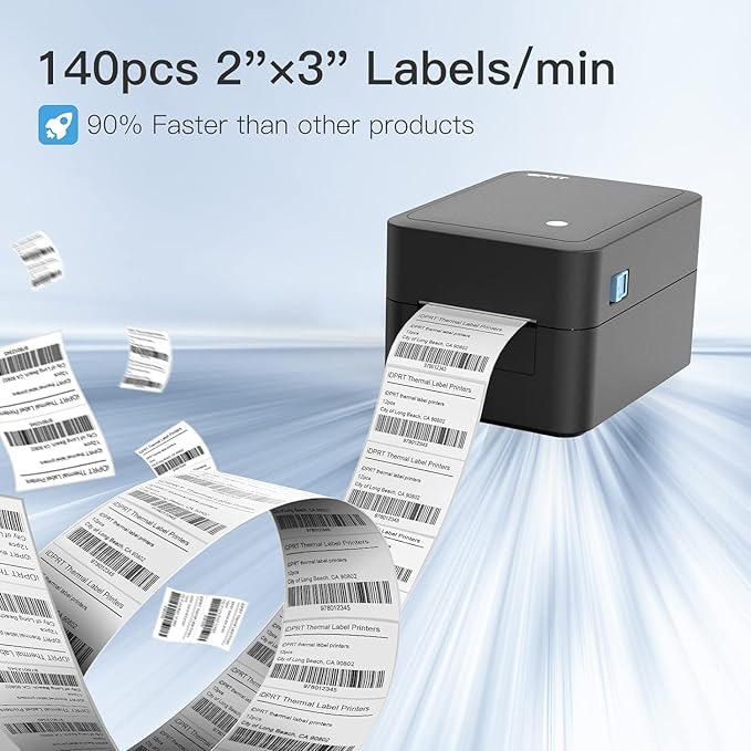 iDPRT Label Maker, Thermal Barcode Printer with No Bound Consumables, Bluetooth & USB Connection, 140pcs/min Speed, Customizable App, Supports Various Sized 1"-3.15", Label Printer for Small Business