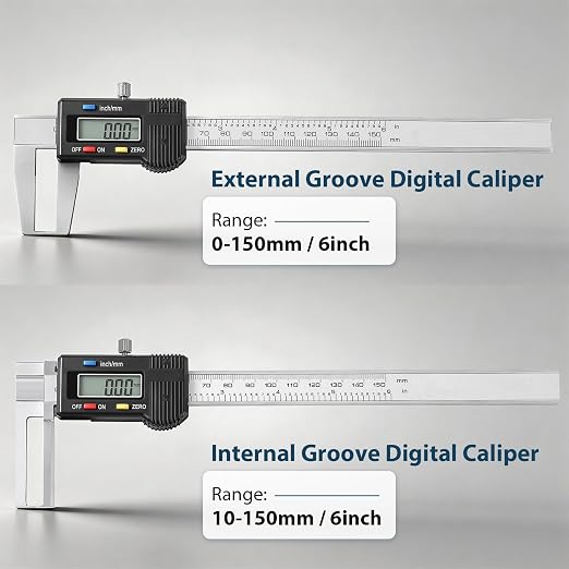 External Groove Digital Caliper 0-150mm | High-Precision Outer Groove Measuring Tool, LCD Display Stainless Steel Body, Storage Case, Smooth Sliding Track
