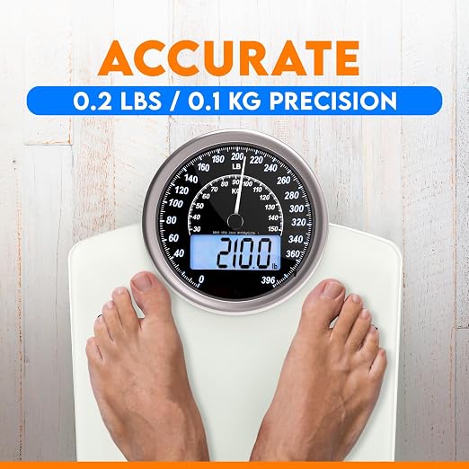 ZENO Hybrid 2-in-1 Analog & Digital Weighing Scale for Body Weight up to 400lbs - Thick Tempered Glass - Extra Large Display - Easy to Read Digital Bathroom Scale - New - Frost White