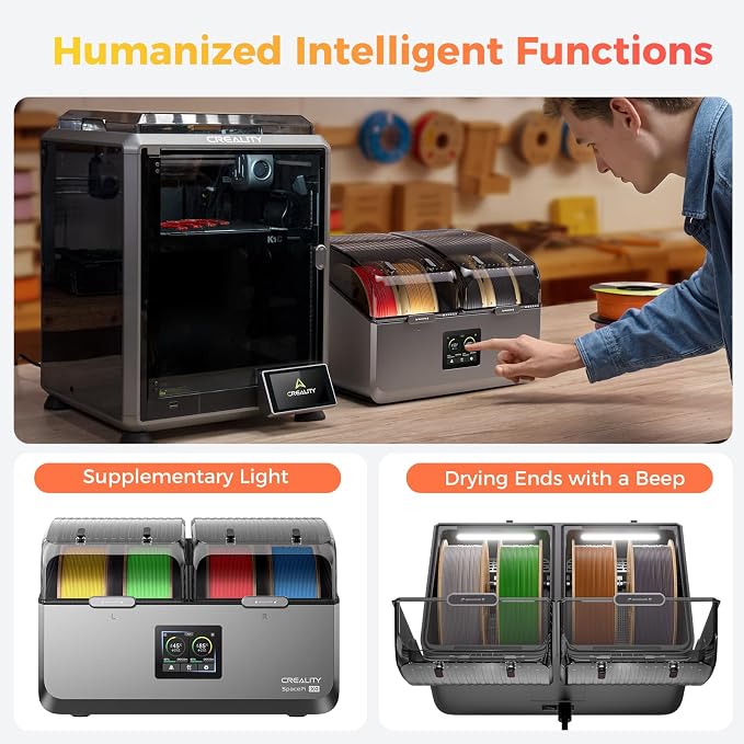 Official Creality Filament Dryer 4 Spools Fathers Day Gift, Space Pi X4 Filament Storage Box, 85℃ Max Temperature, Dual Independent Heating Chambers, Power Saving for PLA PETG ABS TPU ASA PC PA PAHT