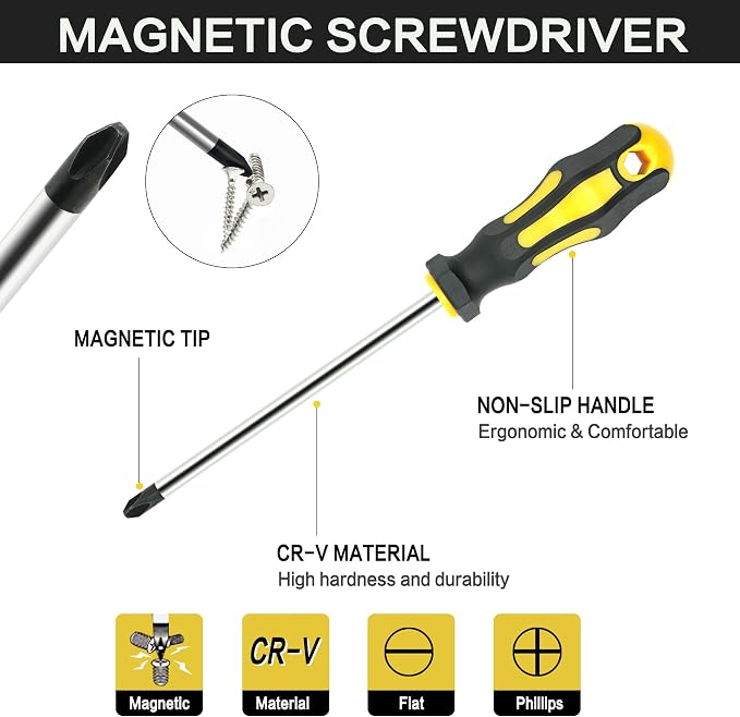 GMTOOLS 43pcs Magnetic Screwdriver Set, Including Slotted, Phillips, Hexagonal, Pozidriv, Magnetizer, Demagnetizer, Replaceable Screwdriver Bits and Sturdy Tool Case for DIY and Repair Work