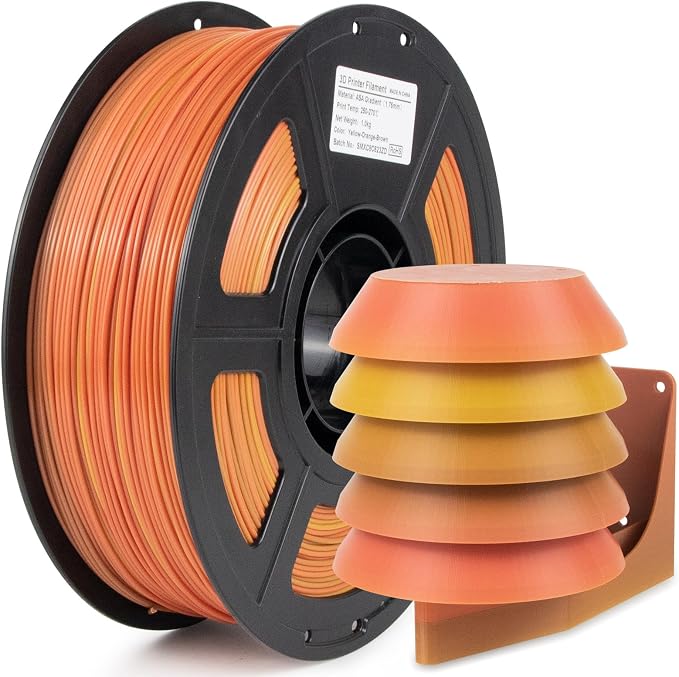 Colorful ASA Filament 1.75mm UV/Rain/Heat Resistant Durable 3D Printer Filament, No Warping, Non Odor & Fumes - Perfect for Outdoor Functional Mechanical Parts， 1kg Spool/Yellow+Orange+Brown