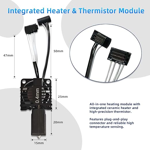 Bambuu Lab P1P P1S Hotend Complete Kit, 0.4MM Hardened Steel Nozzle Full Assembly with Fan, Ceramic Heater, Nozzle, Thermistor, Extruder Heating Block Replacement for Bambu Lab P1 3D Printer