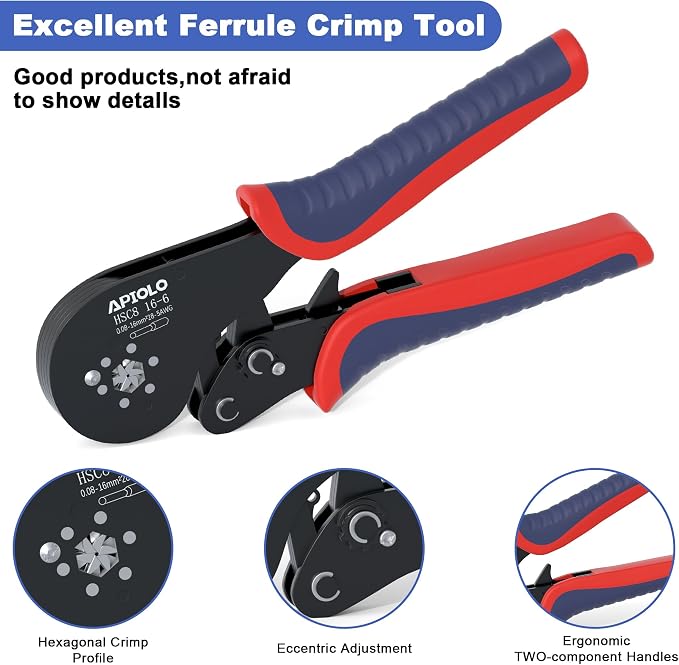 Hexagonal Ferrule Crimping Tool Kit with 1200PCS Ferrules Connectors Wire Ends Terminals(0.08-16mm²/AWG28-5) and Wire Ferrule Kit with 16-6 Ferrules Crimp Tool
