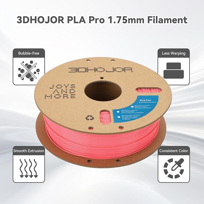 3DHoJor PLA Pro (Plus) Filament 1.75mm, 3D Printer Filament PLA Plus, Cardboard Spool 3D Printing Filament, Dimensional Accuracy +/- 0.03 mm-Pink,1kg
