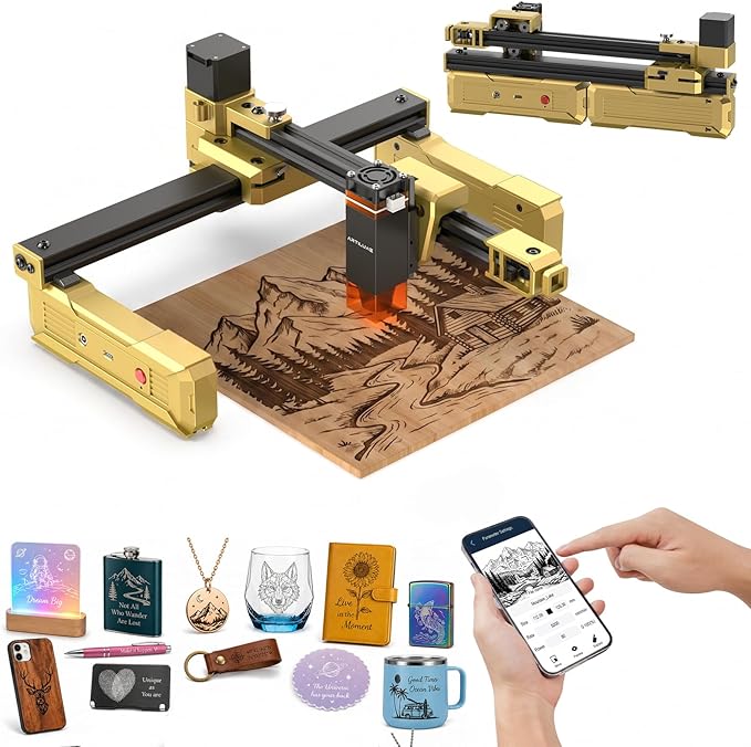 T1 3000mW Foldable Laser Engraver with APP Control Portable Laser Engraving Machine for Small Business, 200x150mm Working Area for Wood, Leather, Acrylic, Coated Metal – DIY & Crafting
