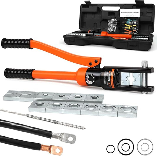 Brileine 16 Ton Hydraulic Crimping Tool, Professional Battery Cable Crimper with 13 Die Sets, 9AWG to 600MCM Cable Crimping Tool (Triple-Stroke Fast Hydraulic Crimper)