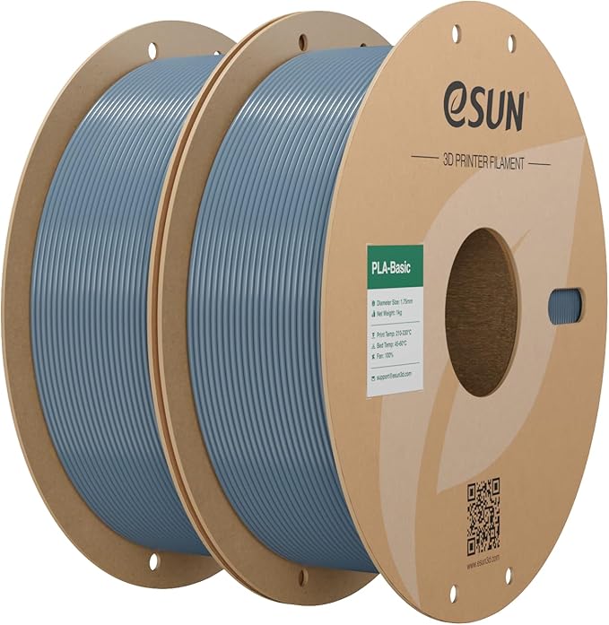 eSUN PLA Basic Filament 1.75mm, 3D Printer Filament High Speed PLA for Fast Printing, 1KG per Spool, 2 Spools High Speed 3D Printing Filament, Grey