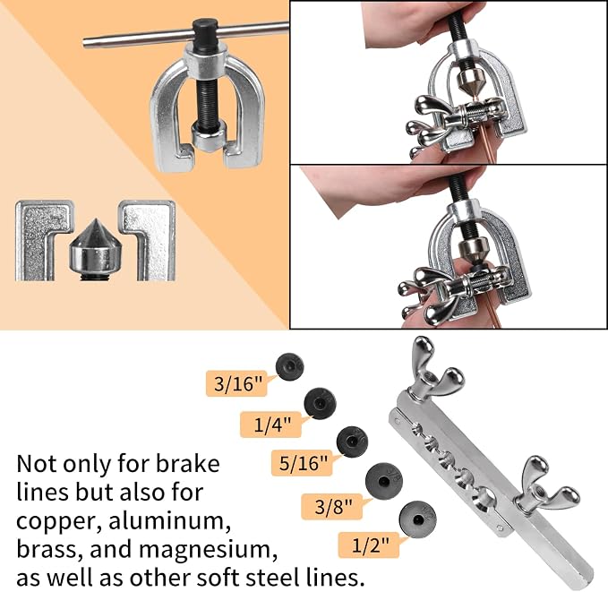 25 Ft 3/16" Copper Coated Brake Line Kit, Brake Line Double & Single Flaring Tool Kit (Includes 16 Fittings and 4 Unions Brake Line Fittings) +Tube Bender