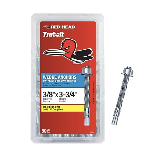 Red Head TruBolt® 3/8 x 3-3/4 Inch Wedge Heavy-Duty Concrete Anchors, 50 PCS, Versatile Threaded Design for Fastening into Solid Concrete with 360-Degree Contact, Stainless Steel