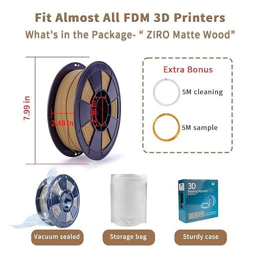 ZIRO Matte PLA Filament 1.75mm, Pure Color No-Shine 3D Printer Filament, High Toughness 3D Printing Material, Wood (Matte)