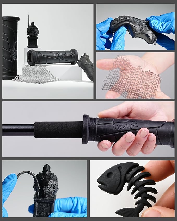 Inslogic Flexible 70A Resin 3D Printer Resin, 1KG 3D Printing Resin for Printing Soft and Flexible Items, Bendable and Not Brittle, Fast Curing 405nm UV Photopolymer Resin, 1KG Black